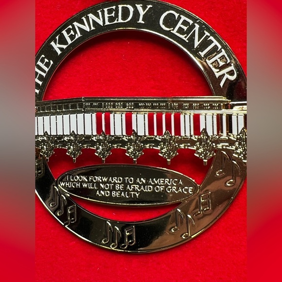 The Kennedy Center Gold Tone Finish Brass Holiday Ornament Red Ribbon - Picture 3 of 6